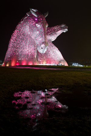 Foggy night at the Kelpies